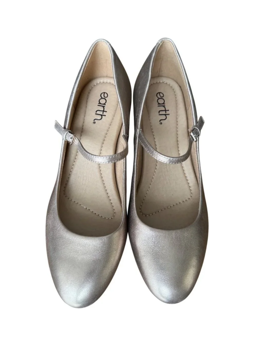 Earth Rumer Gold Metallic Leather Mary Jane Block Heel Pumps Size 7.5
